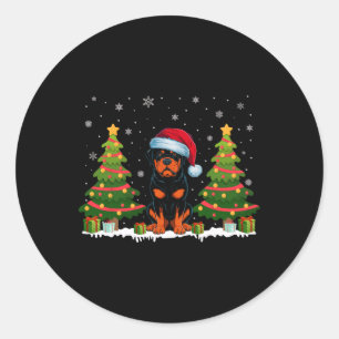 Xmas Tree Lights Rottweiler Dog Weihnachtsmannmütz Runder Aufkleber