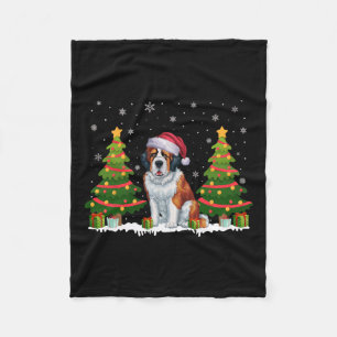 Xmas Tree Lights Saint Bernard Dog Weihnachten Fleecedecke