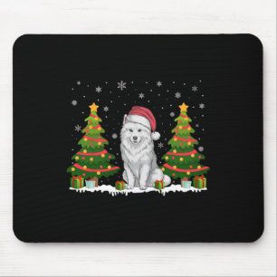 Xmas Tree Lights Samoyed Dog Weihnachtsmannmütze W Mousepad