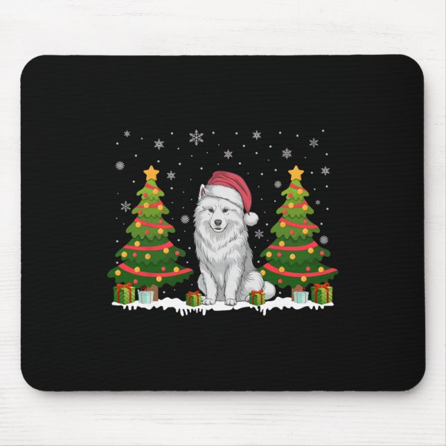 Xmas Tree Lights Samoyed Dog Weihnachtsmannmütze W Mousepad (Vorne)