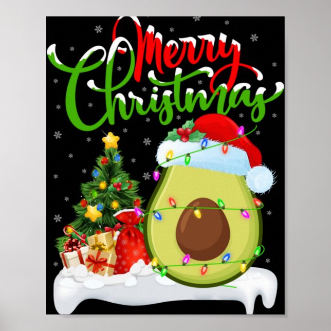 Xmas Tree Lights Santa Hat Avocado Fruit Christmas Poster (Vorne)