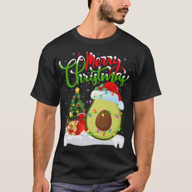 Xmas Tree Lights Santa Hat Avocado Fruit Christmas T-Shirt (Vorderseite)