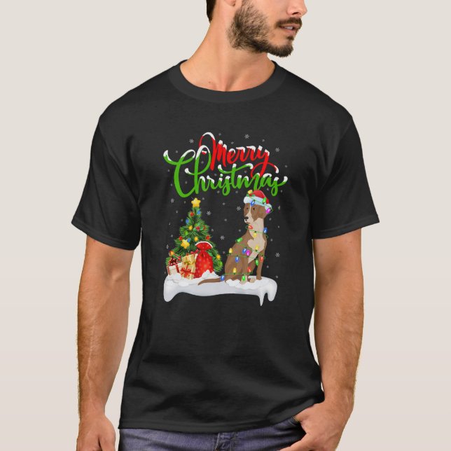 Xmas Tree Lights Santa Hat Bloodhound Dog Christma T-Shirt (Vorderseite)