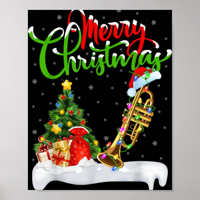 Xmas Tree Lights Santa Hat Musical Trumpet Christm Poster (Vorne)