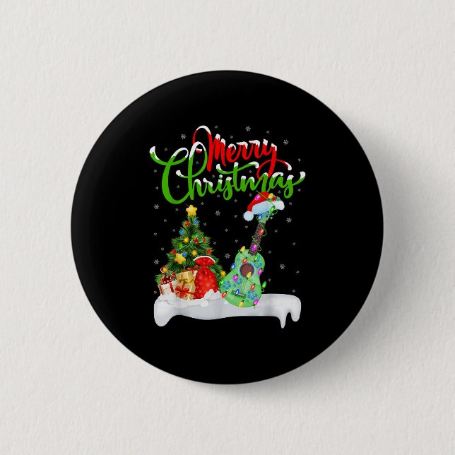 Xmas Tree Lights Santa Hat Musical Ukulele Guitar  Button (Vorderseite)