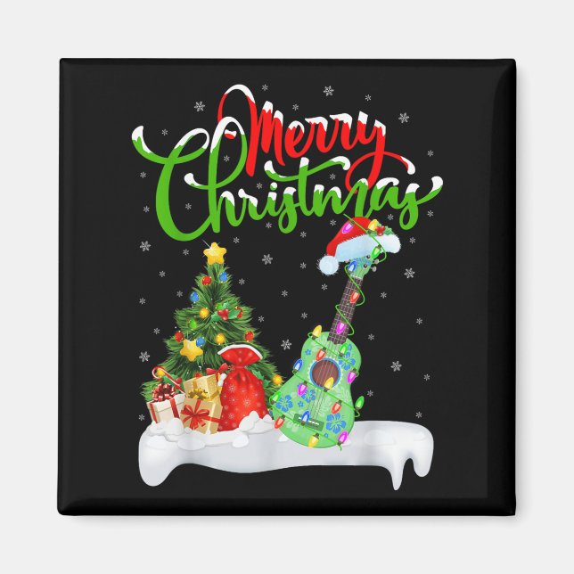 Xmas Tree Lights Santa Hat Musical Ukulele Guitar  Magnet (Vorne)