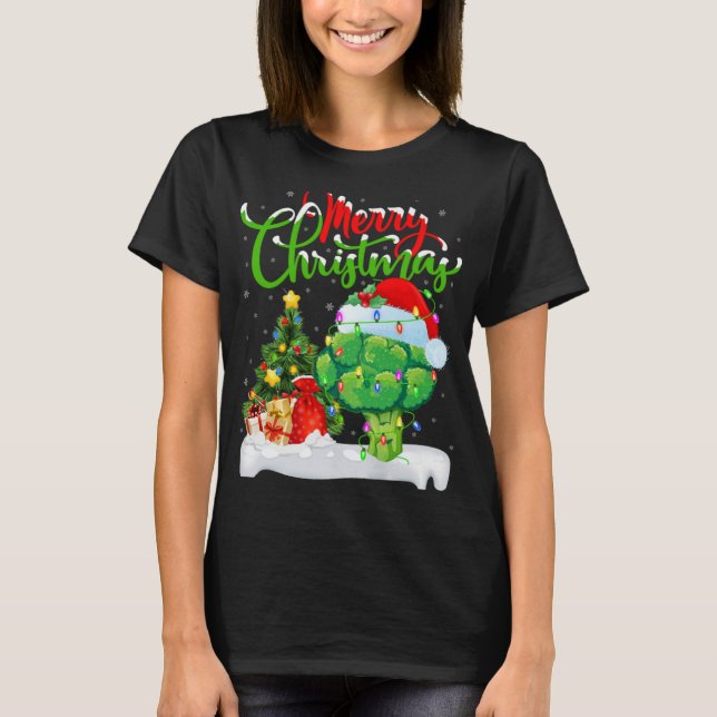 Xmas Tree Lights Santa Hat Vegetable Broccoli Chri T-Shirt (Vorderseite)