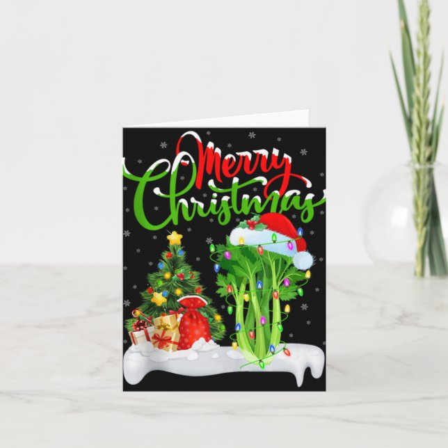Xmas Tree Lights Santa Hat Vegetable Celery Christ Karte (Vorderseite)