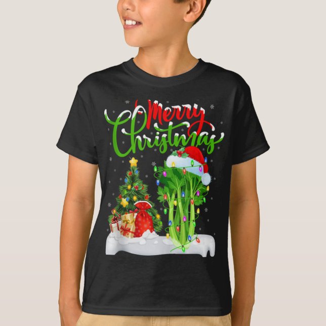Xmas Tree Lights Santa Hat Vegetable Celery Christ T-Shirt (Vorderseite)