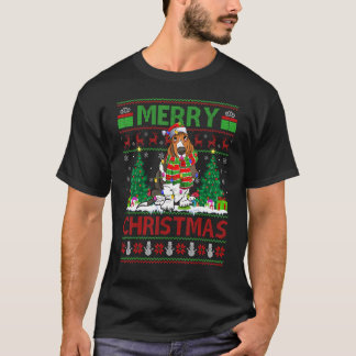 Xmas Tree Lights Ugly Santa Basset Hound Dog Chris T-Shirt