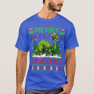 Xmas Tree Lights Ugly Santa Brontosaurus Dinosaur T-Shirt