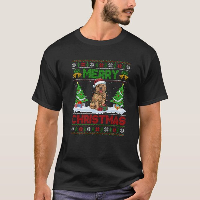 Xmas Tree Lights Ugly Santa Chinese Shar Pei Dog C T-Shirt (Vorderseite)