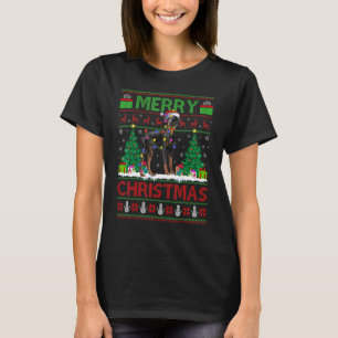 Xmas Tree Lights Ugly Santa Doberman Pinscher Dog T-Shirt