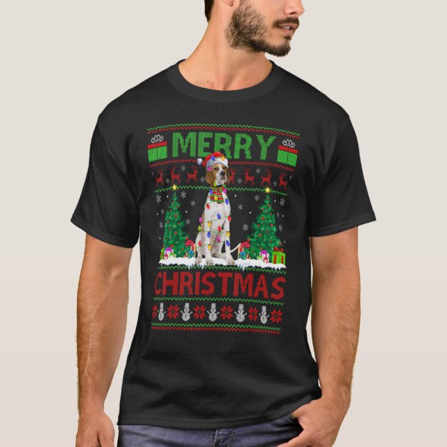 Xmas Tree Lights Ugly Santa English Pointer Dog T-Shirt (Vorderseite)