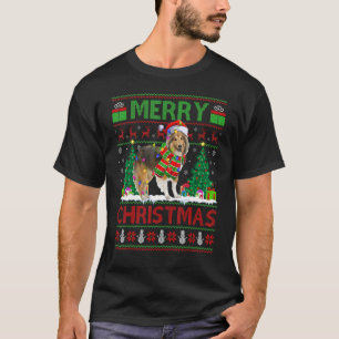 Xmas Tree Lights Ugly Santa Shetland Sheepdog Chri T-Shirt