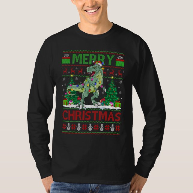 Xmas Tree Lights Ugly Santa Spinosaurus Dinosaur C T-Shirt (Vorderseite)