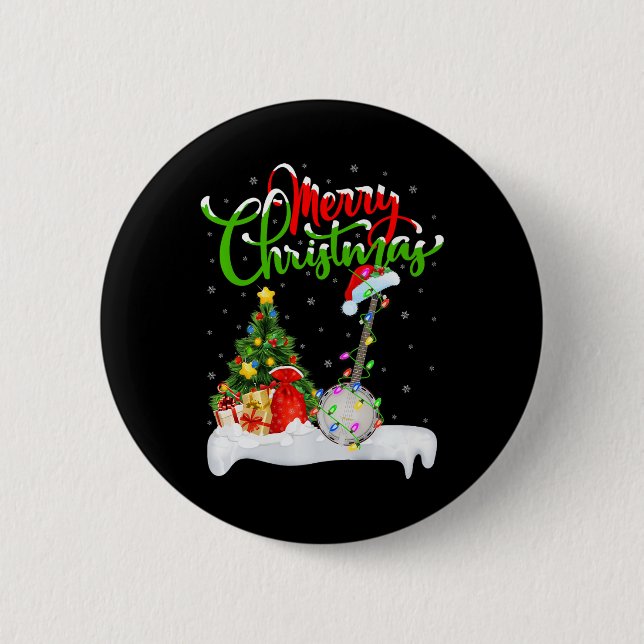 Xmas Tree Lights Weihnachtsmannmütze Musical Banjo Button (Vorderseite)