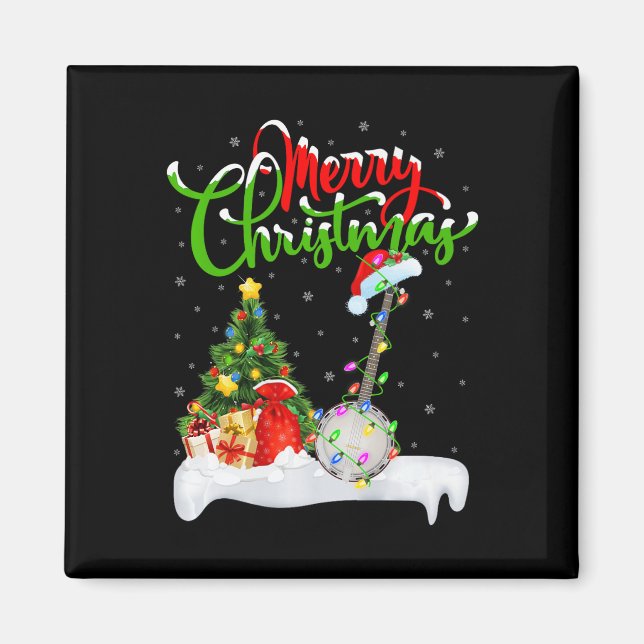 Xmas Tree Lights Weihnachtsmannmütze Musical Banjo Magnet (Vorne)