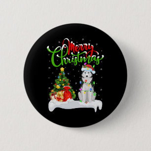 Xmas Tree Lights Weihnachtsmannmütze Siberian Husk Button