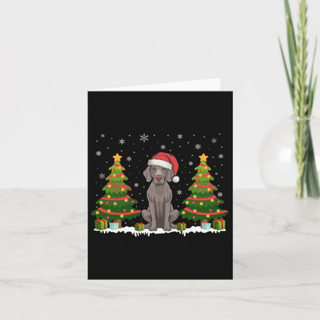 Xmas Tree Lights Weimaraner Dog Weihnachtsmannmütz Karte (Vorderseite)