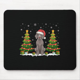 Xmas Tree Lights Weimaraner Dog Weihnachtsmannmütz Mousepad
