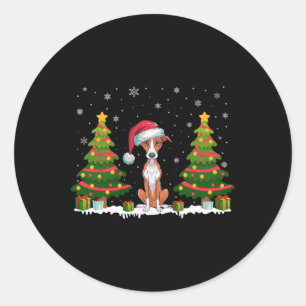 Xmas Tree Lights Whippet Hund Weihnachtsmannmütze Runder Aufkleber