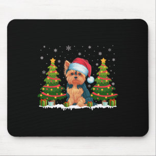 Xmas Tree Lights Yorkie Dog Weihnachtsmannmütze We Mousepad