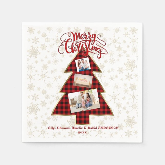 Xmas Tree Red Buffalo Gold Foto Frohe Weihnachten Serviette (Vorderseite)