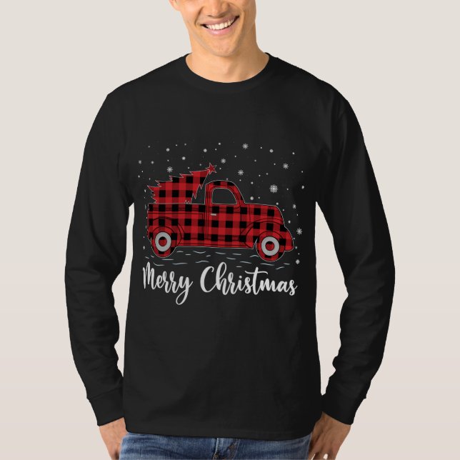 Xmas Tree Red Buffalo Kariert Red Truck Merry Chri T-Shirt (Vorderseite)