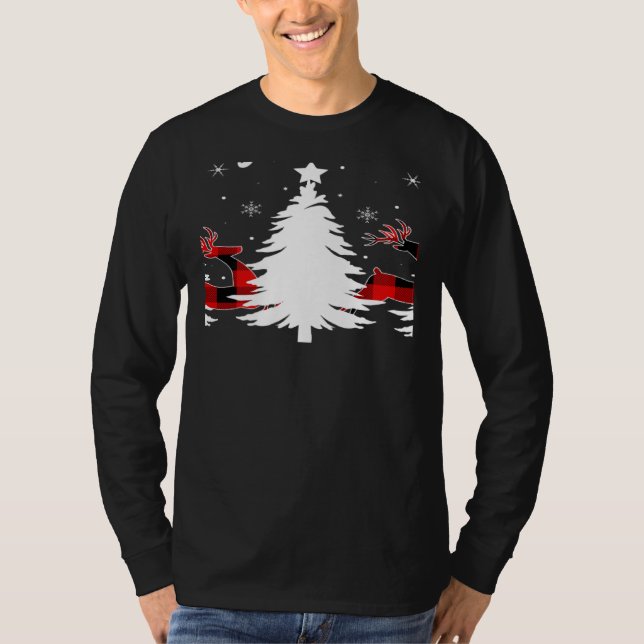 Xmas Tree Red Buffalo Plaid Reindeer Merry Christm T-Shirt (Vorderseite)