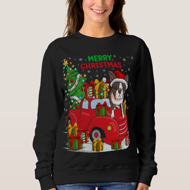 Xmas Tree Red Lighting Boston Terrier Dog Ch Sweatshirt (Vorderseite)