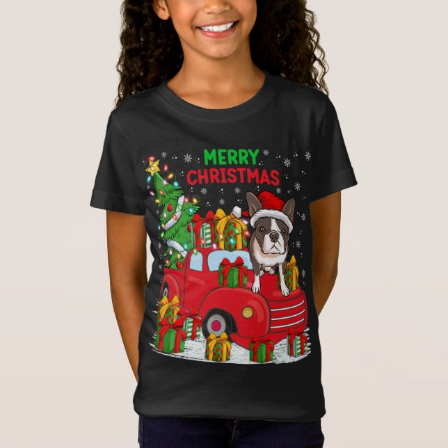 Xmas Tree Red Lighting Boston Terrier Dog Ch T-Shirt (Vorderseite)