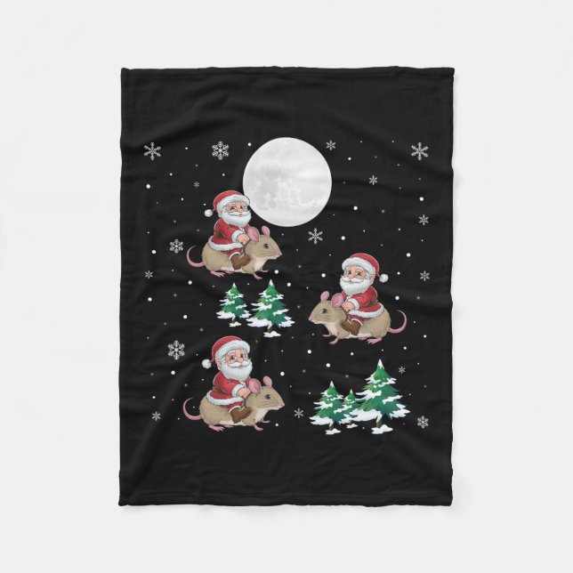 Xmas Tree Santa Riding Dormouse Funny Christmas Fleecedecke (Vorderseite)