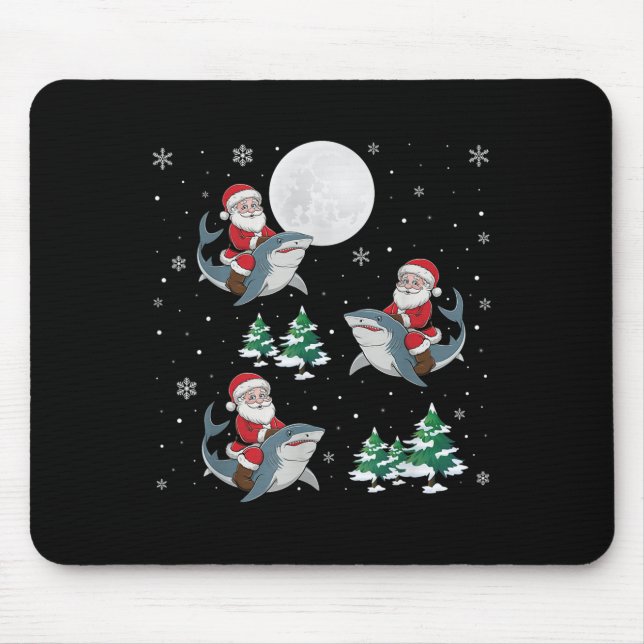 Xmas Tree Santa Riding Hammerhead Hai Funny Chri Mousepad (Vorne)