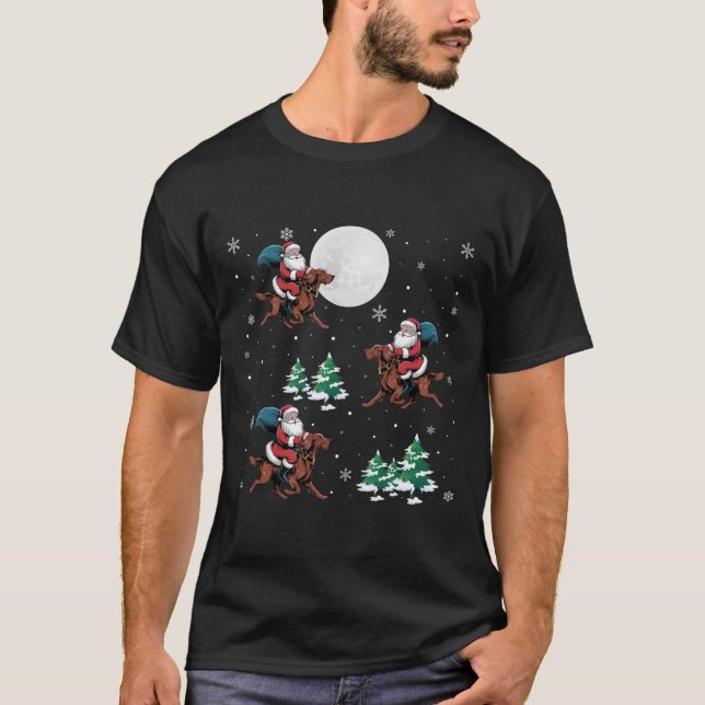 Xmas Tree Santa Riding Irish Setter Dog Funny Chri T-Shirt (Vorderseite)