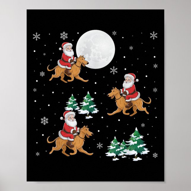 Xmas Tree Santa Riding Irish Wolfhound Dog Funny C Poster (Vorne)