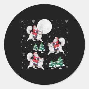 Xmas Tree Santa Riding Persische Katze Weihnachten Runder Aufkleber