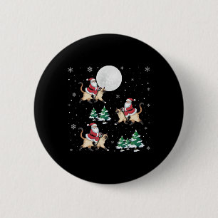 Xmas Tree Santa Riding Siam Katze Weihnachten Button