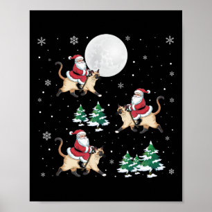 Xmas Tree Santa Riding Siam Katze Weihnachten Poster