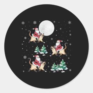Xmas Tree Santa Riding Siam Katze Weihnachten Runder Aufkleber