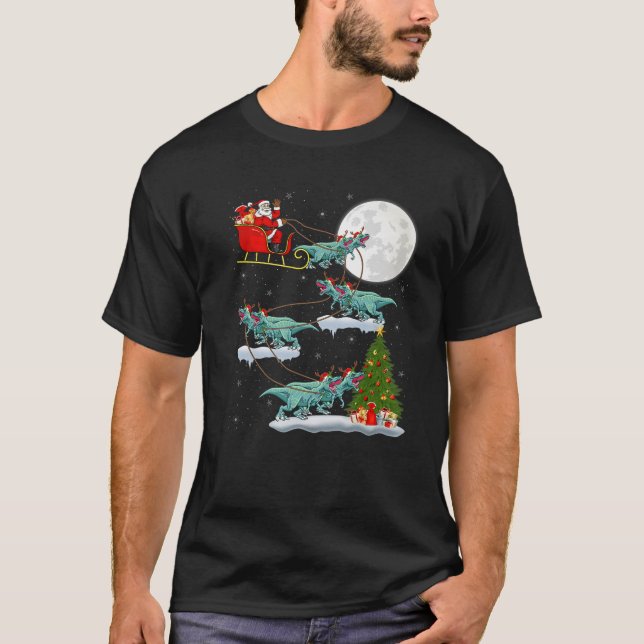 Xmas Tree Santa Riding Tyrannosaurus Dinosaur Chri T-Shirt (Vorderseite)