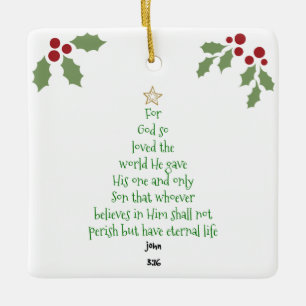 Xmas Tree Scripture Verse (John 3:16) Keramikornament