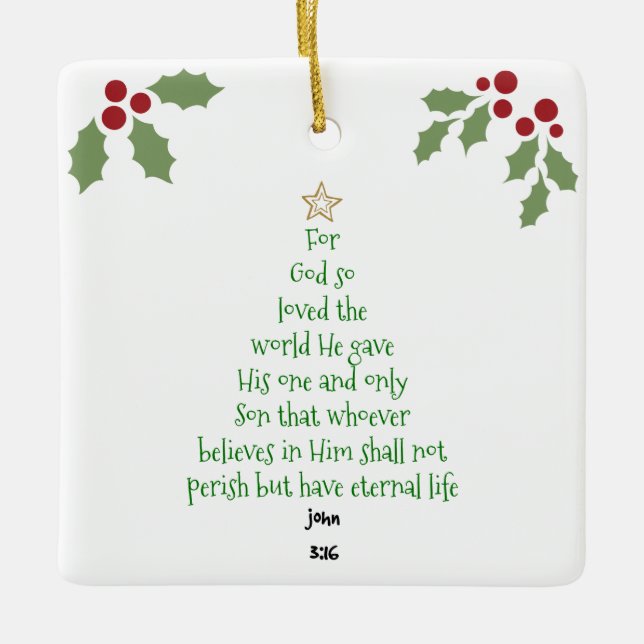 Xmas Tree Scripture Verse (John 3:16) Keramikornament (Vorderseite)