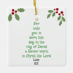 Xmas Tree Scripture Verse (Luke 2:11) Keramikornament