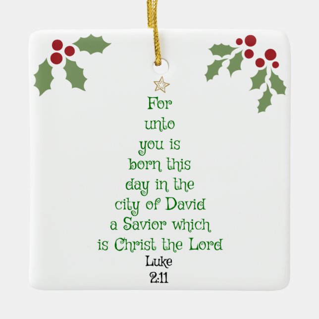 Xmas Tree Scripture Verse (Luke 2:11) Keramikornament (Vorderseite)