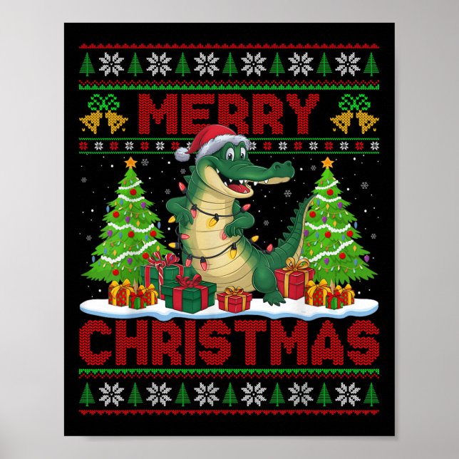 Xmas Tree Ugly Style Santa Hat Alligator Christmas Poster (Vorne)