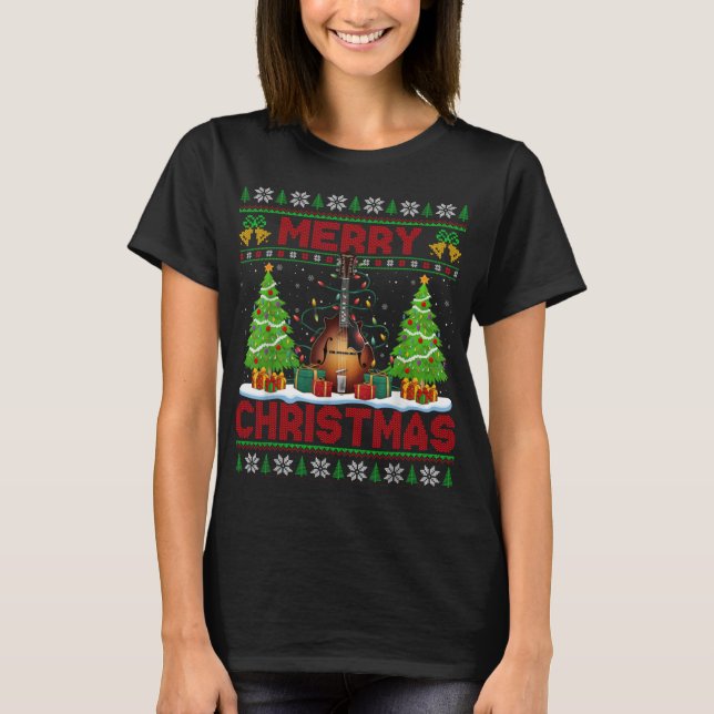 Xmas Tree Ugly Style Santa Musical Mandolin Christ T-Shirt (Vorderseite)