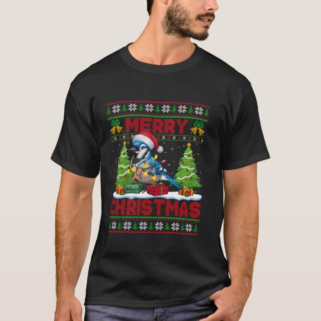 Xmas Tree Ugly Style Weihnachtsmannmütze Blue Jay  T-Shirt (Vorderseite)