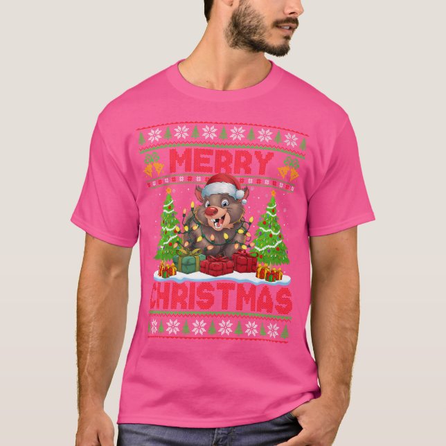 Xmas Tree Ugly Weihnachtsmannmütze Wombat Weihnach T-Shirt (Vorderseite)