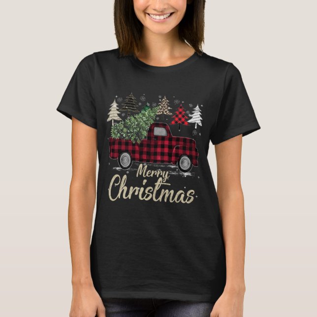 Xmas Trees Red Truck Buffalo Kariert T-Shirt (Vorderseite)
